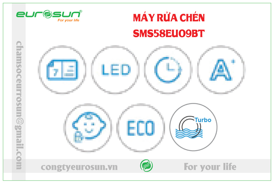 Review đặc tính nổi bật của máy rửa bát Eurosun SMS58EU09BT thông minh
